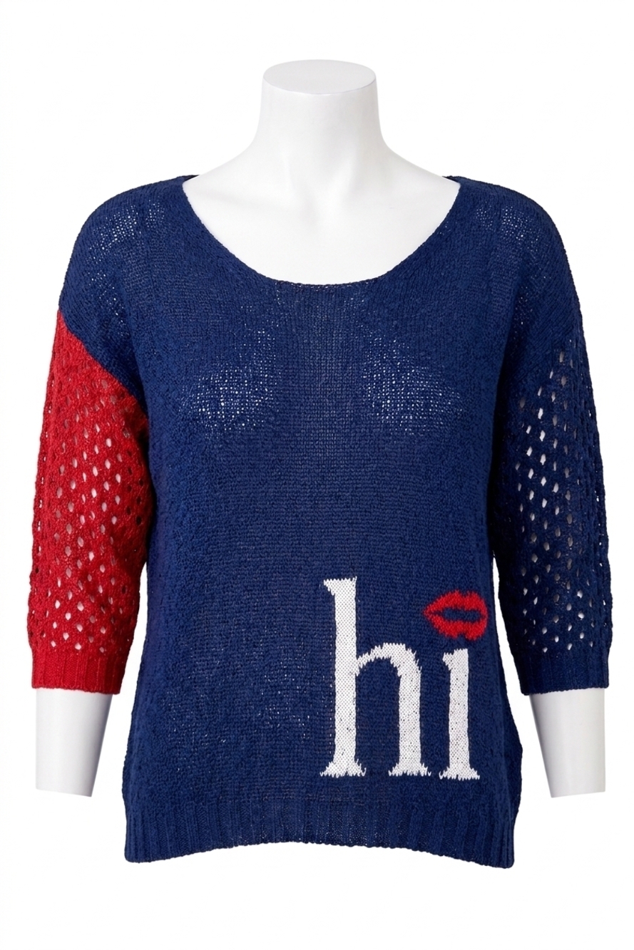 NEW FRENCH KYSS crochet hi-bye crew in blue